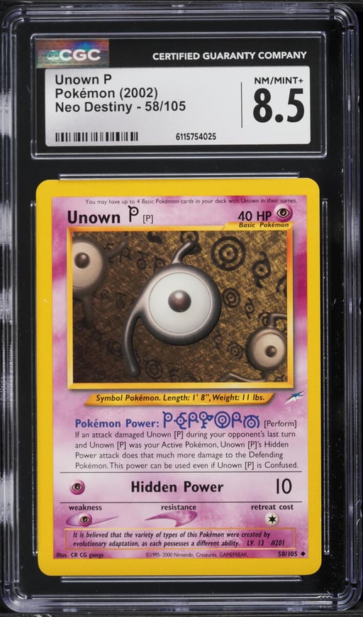 2002 Pokemon Neo Destiny Unown P #58 CGC 8.5 NM-MT+