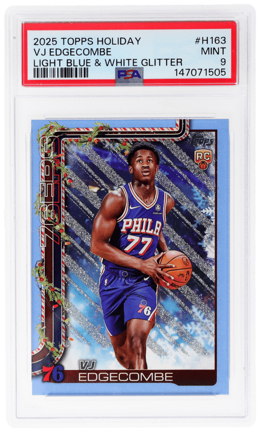 2025 Topps Holiday Light Blue and White Glitter Holiday Vj Edgecombe #H163 PSA 9