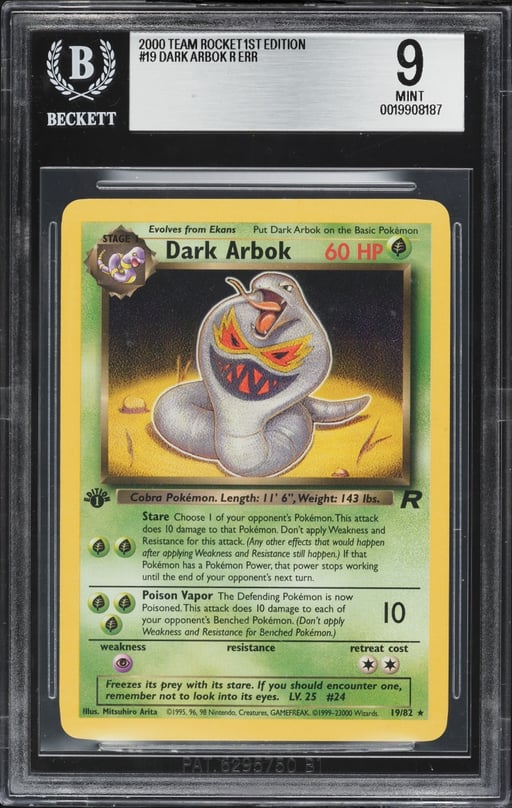2000 Pokemon Team Rocket 1st Edition Dark Arbok #19 BGS 9 MINT