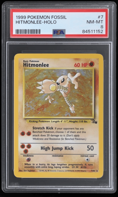 1999 Pokemon Fossil Holo Hitmonlee #7 PSA 8