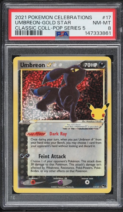 2021 Pokemon SWSH Celebrations Pop Series 5 Holo Umbreon Gold Star #17 PSA 8 NM-MT