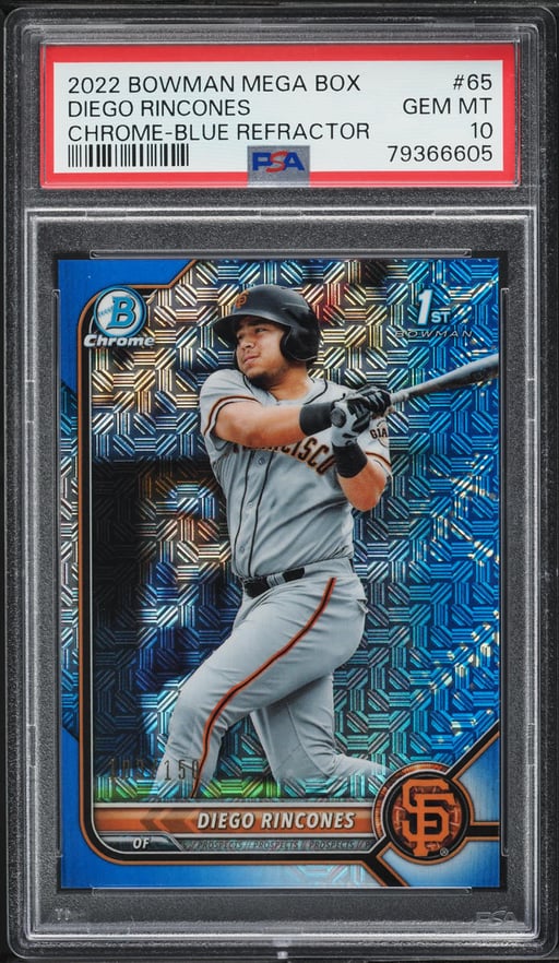 2022 Bowman Chrome Mega Box Blue Refractor Diego Rincones PROSPECT /150 PSA 10