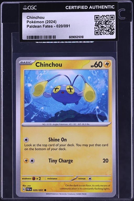 2024 Pokemon Scarlet & Violet Paldean Fates Chinchou #20 CGC AUTH