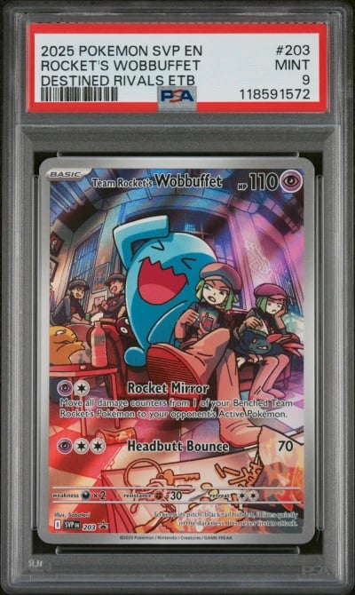 2025 POKEMON SVP EN-SV BLACK STAR PROMO #203 TEAM ROCKET'S WOBBUFFET PSA 9