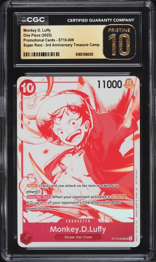 2025 One Piece Promo 3rd Treasure Campaign Super Rare Monkey D. Luffy #ST10-006 CGC 10 PRISTINE