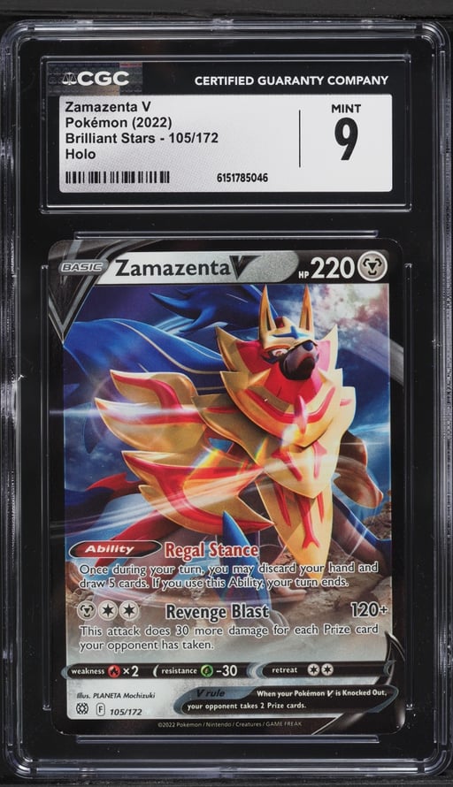 2022 Pokemon Sword & Shield Brilliant Stars Zamazenta V #105 CGC 9 MINT