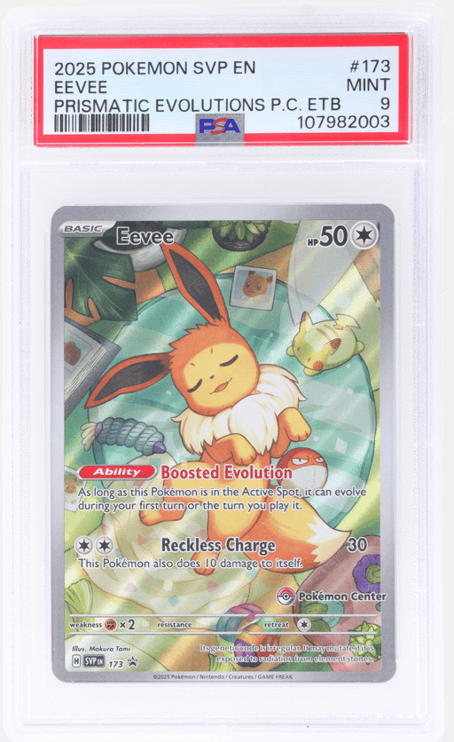 2025 Pokemon Scarlet and Violet Prismatic Evolutions Pokemon Center Elite Trainer Box Eevee #173 PSA 9