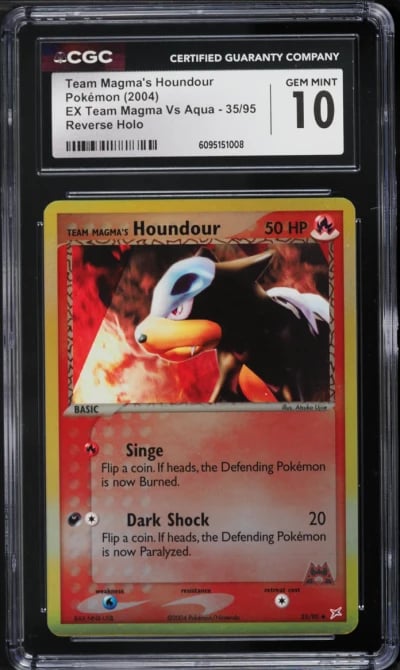 2004 Pokemon EX Team Magma Vs Team Aqua Reverse Holo Team Magma's Houndour #35 CGC 10 GEM MINT