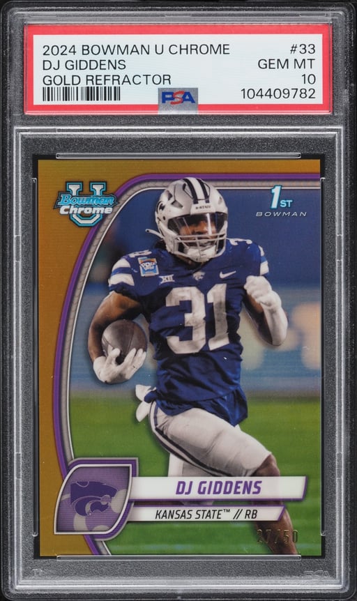 2024 Bowman Chrome University Gold Refractor DJ Giddens ROOKIE /50 #33 PSA 10 GEM MINT