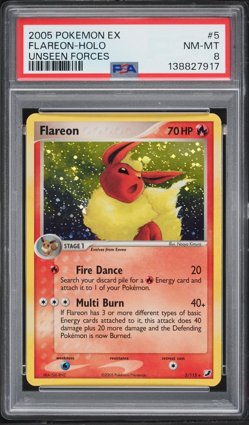 2005 Pokemon EX Unseen Forces Holo Flareon #5 PSA 8 NM-MT