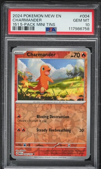 2024 Pokemon Mew En-151 5 Pack Mini Tin Charmander #004 PSA 10 GEM MINT
