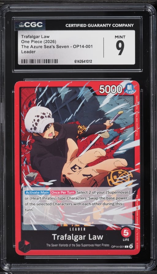 2026 One Piece The Azure Sea's Seven Trafalgar Law #OP14-001 CGC 9 MINT
