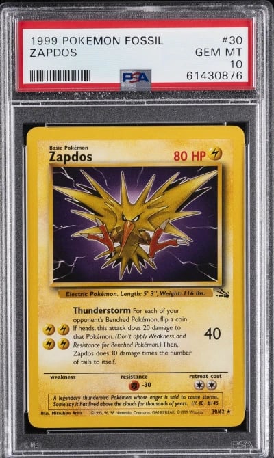 1999 POKEMON FOSSIL #30 ZAPDOS P