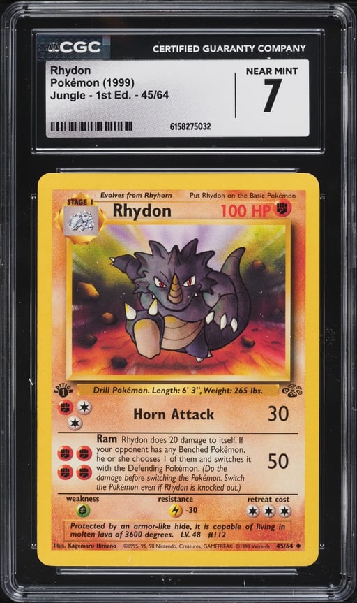 1999 Pokemon Jungle 1st Edition Rhydon #45 CGC 7 NRMT