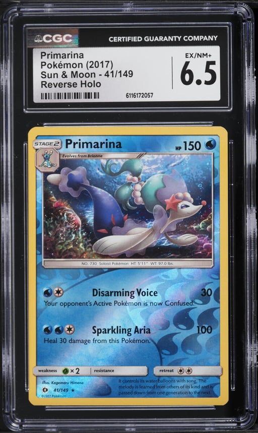 2017 Pokemon Sun & Moon Reverse Holo Primarina #41 CGC 6.5 EXMT+