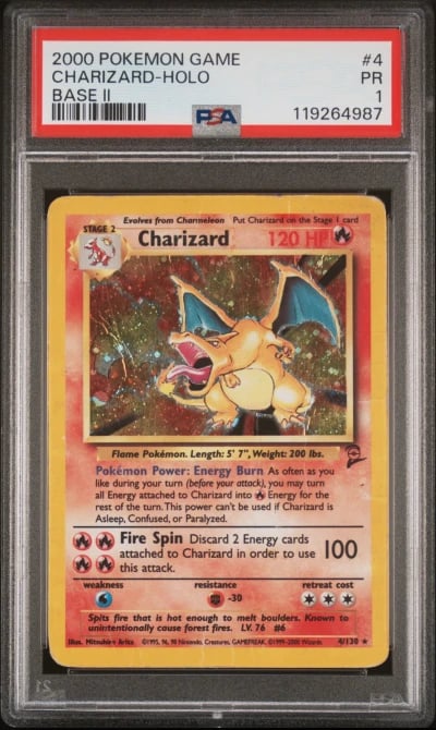 2000 POKEMON BASE SET 2 #4 CHARIZARD-HOLO PSA 1