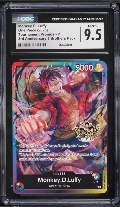 2025 One Piece Tournament Promo 3rd 3 Brothers Leader Monkey D. Luffy CGC 9.5 MINT+
