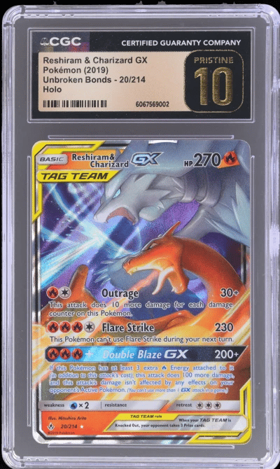 2019 Pokemon Sun and Moon Unbroken Bonds Charizard/Reshiram Gx #20 CGC BL