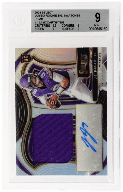 2024 Panini Select Jumbo Rookie Signature Swatch JJ Mccarthy #JRSSJMY 5/199 BGS 9