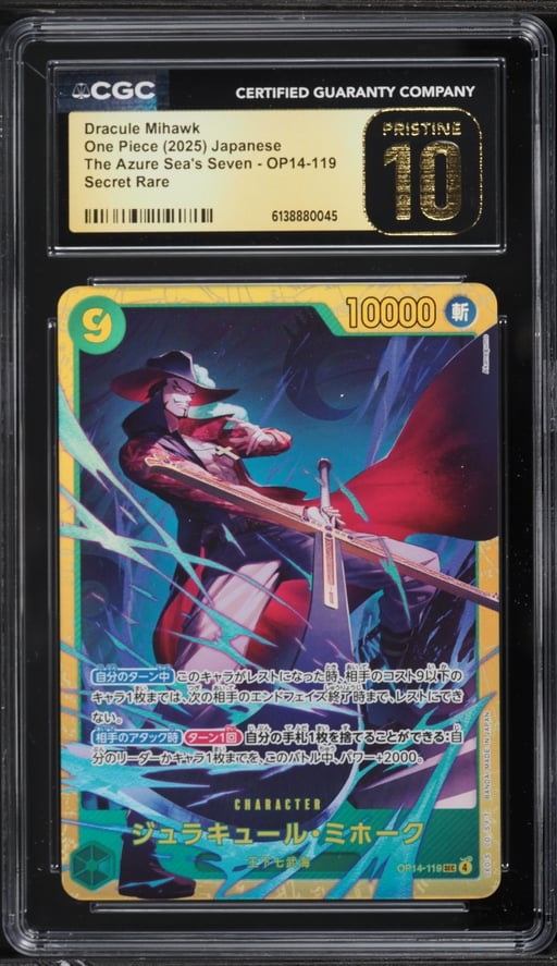 2025 One Piece Japanese The Azure Sea's Seven SEC Dracule Mihawk #OP14-119 CGC 10 PRISTINE