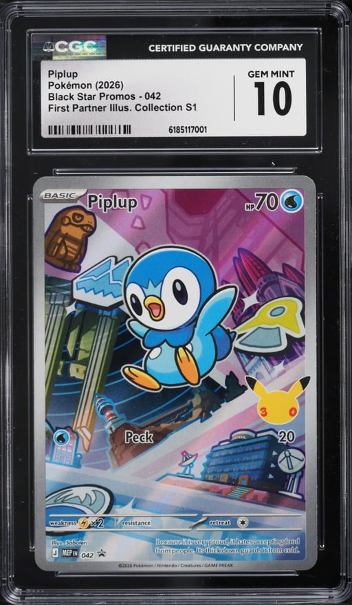 2026 Pokemon Mega Evolution Promo First Partner Illustration S1 Full Art Piplup #42 CGC 10 GEM