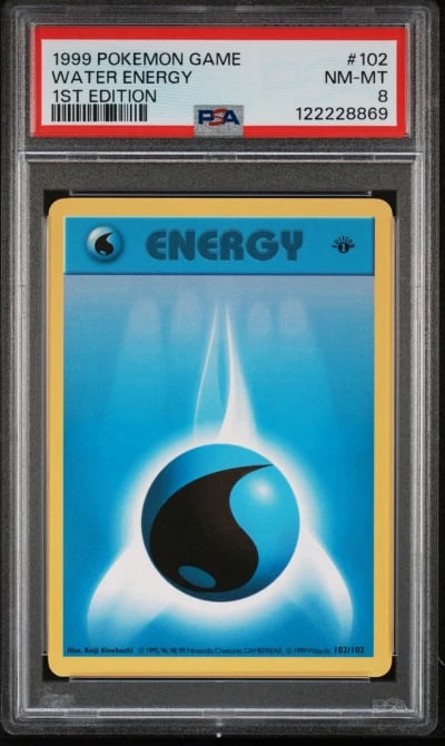 1999 POKEMON GAME 1ST ED #102 WATER ENERGY PSA 8