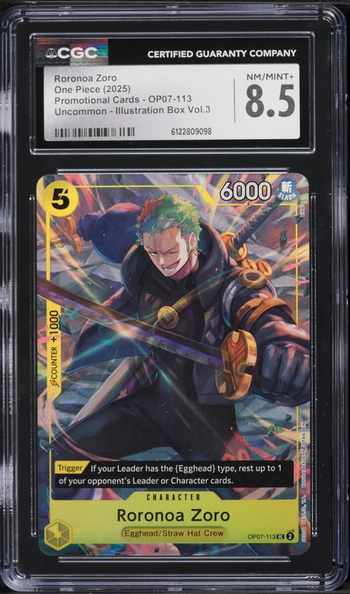 2025 One Piece Promo Cards Illustration Box Volume 3 Roronoa Zoro #OP07-113 CGC 8.5 NM-MT+