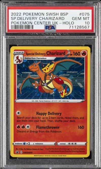 2022 POKEMON SWSH BLACK STAR PROMO #075 SPECIAL DELIVERY CHARIZARD-HOLO PSA 10