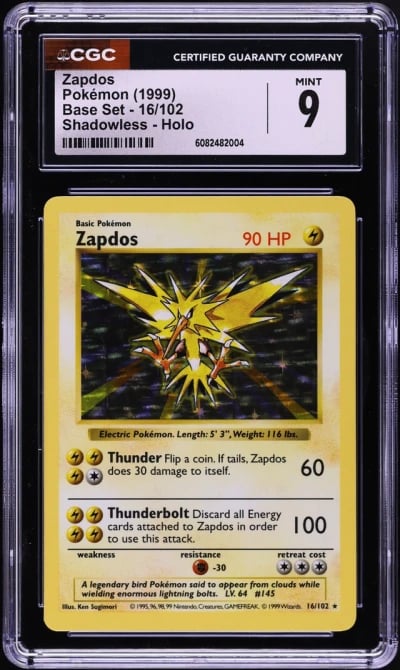 1999 Pokemon Base Set Shadowless Holo Zapdos #16 CGC 9 MINT