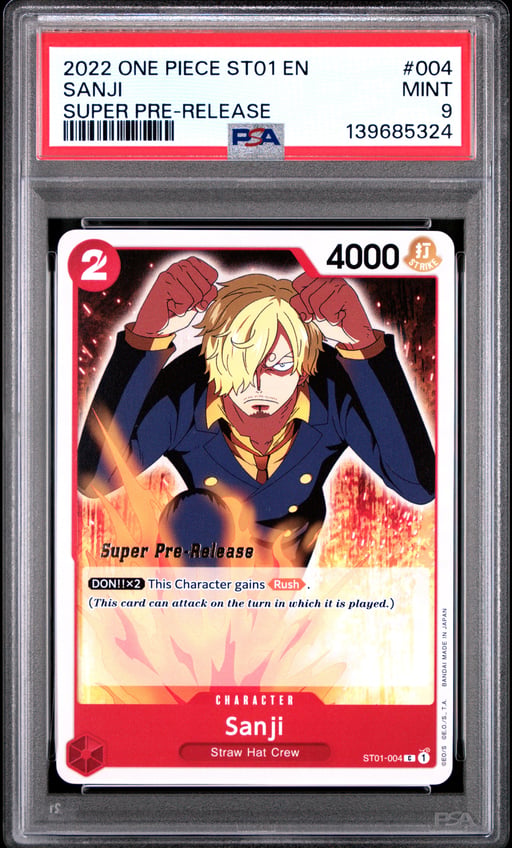 2022 ONE PIECE STARTER DECK ST01-STRAW HAT CREW 004 SANJI SUPER PRE-RELEASE PSA 9