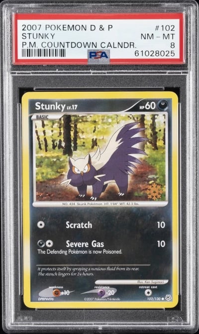 2007 POKEMON DIAMOND & PEARL POKEMON COUNTDOWN CALENDAR #102 STUNKY PSA 8