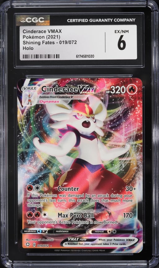 2021 Pokemon Sword & Shield Shining Fates Full Art Cinderace VMAX #19 CGC 6 EXMT