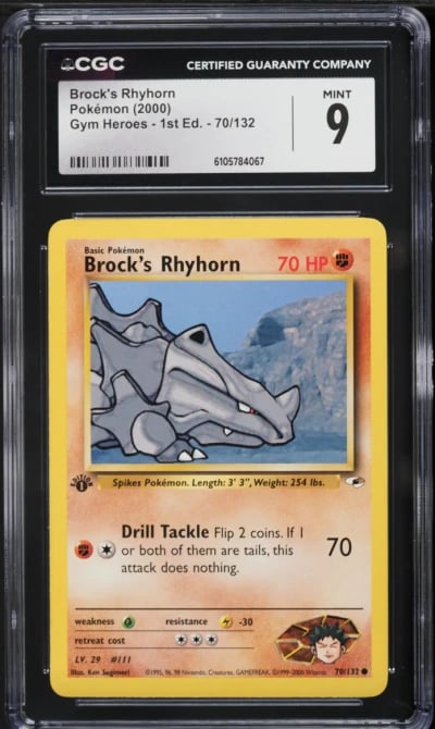 2000 Pokemon Gym Heroes 1st Edition Brock's Rhyhorn #70 CGC 9 MINT