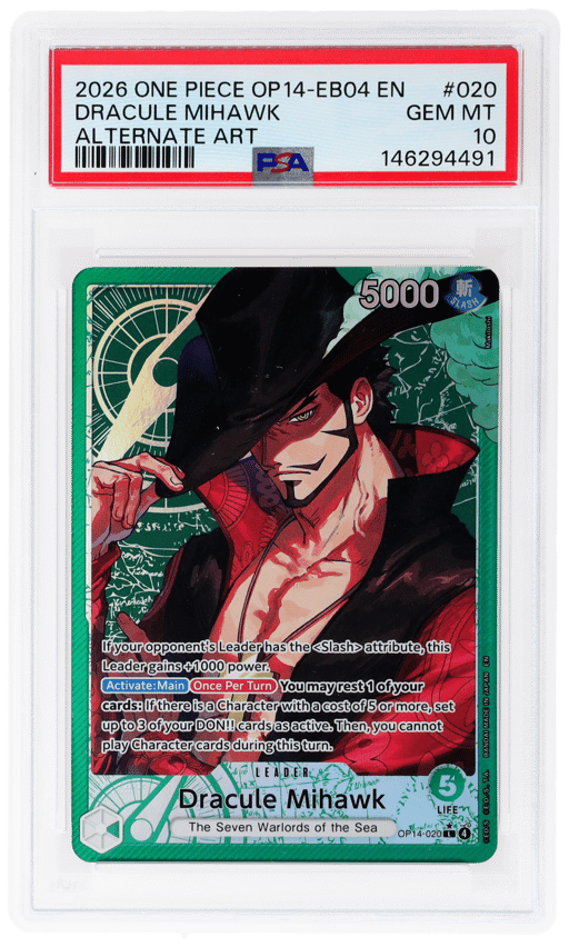 2026 One Piece Card Game the Azure Sea's Seven Alternate Art Dracule Mihawk #OP14020 PSA 10