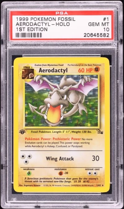 1999 Pokemon Fossil 1st Edition Holo Aerodactyl #1 PSA 10 GEM MINT