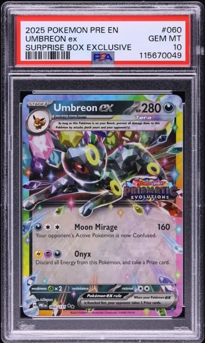 2025 Pokemon SV Prismatic Evolutions Surprise Box Umbreon ex #60 PSA 10 GEM MINT