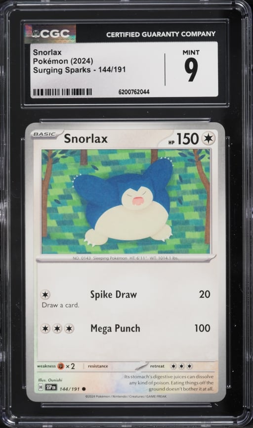 2024 Pokemon Scarlet & Violet Surging Sparks Snorlax #144 CGC 9 MINT