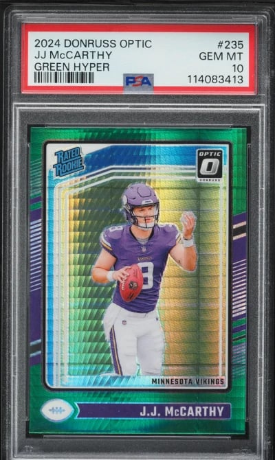 2024 Donruss Optic Green Hyper J.J. McCarthy ROOKIE #235 PSA 10 GEM MINT