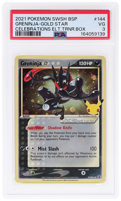 2021 Pokemon Sword and Shield Black Star Celebrations Elite Trainer Box Greninja Gold Star #SWSH144 PSA 3