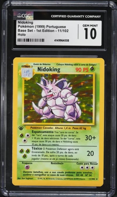 1999 Pokemon Portuguese Base Set 1st Edition Holo Nidoking #11 CGC 10 GEM MINT