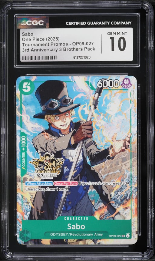 2025 One Piece Tournament Promos 3rd Anniversary 3 Brothers Pack Sabo #OP09-027 CGC 10 GEM MINT
