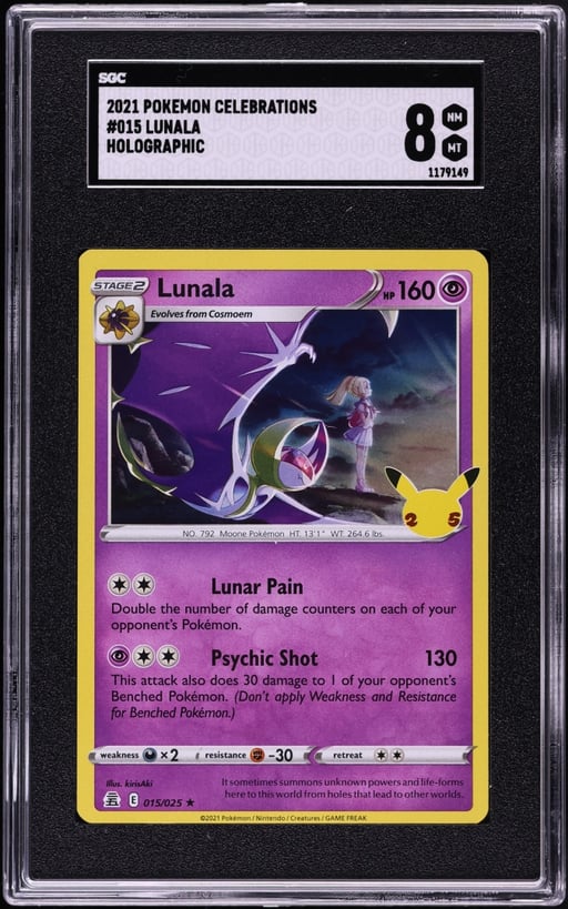 2021 Pokemon Sword & Shield Celebrations Holo Lunala #15 SGC 8 NM-MT
