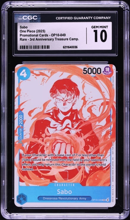 2025 One Piece Promo 3rd Anniversary Treasure Campaign Sabo #OP10-049 CGC 10 GEM MINT