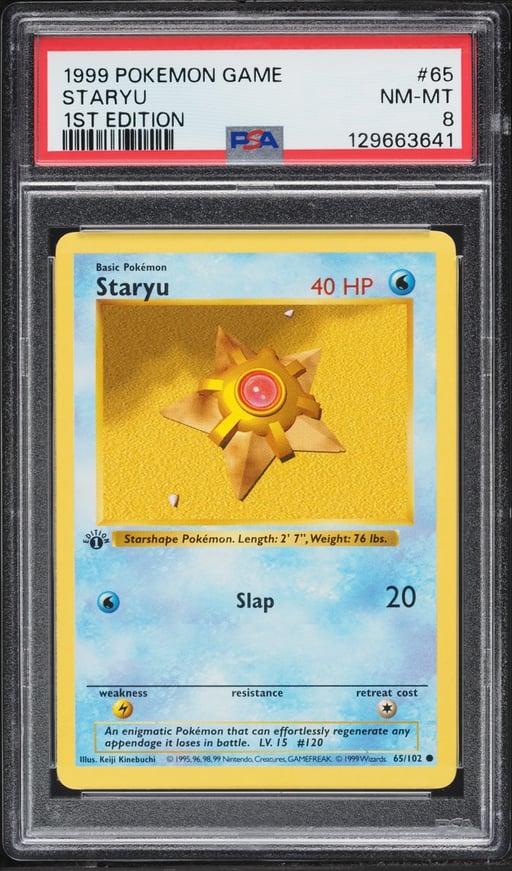 1999 Pokemon Base Set Shadowless 1st Edition Staryu #65 PSA 8 NM-MT