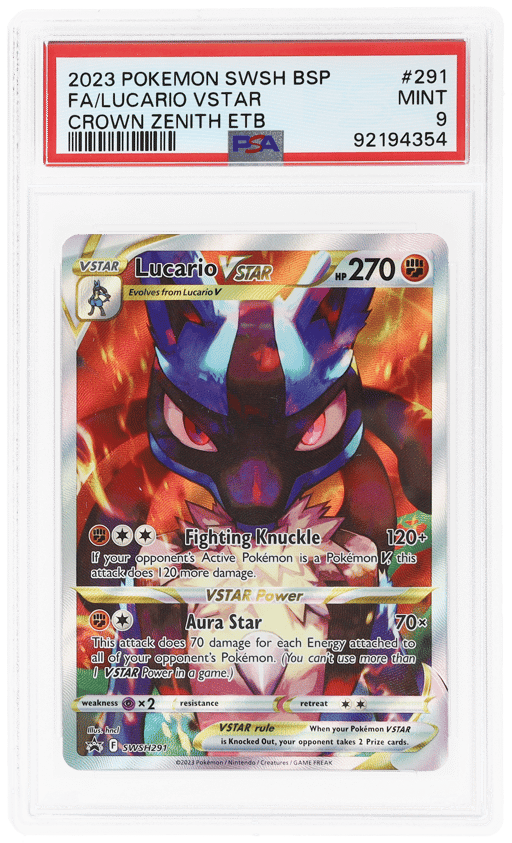 2023 Pokemon Sword and Shield Black Star Promo Crown Zenith Elite Trainer Box Lucario Vstar #291 PSA 9