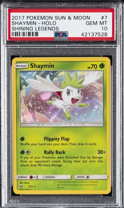 2017 POKEMON SUN & MOON SHINING LEGENDS #7 SHAYMIN-HOLO PSA 10