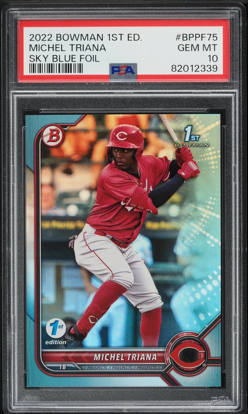 2022 Bowman 1st Edition Sky Blue Foil Michel Triana ROOKIE #BPPF-75 PSA 10 GEM