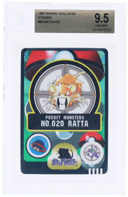 1997 Pokemon Bandai Sealdass Sticker Raticate #20 BGS 9.5