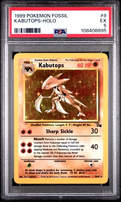 1999 POKEMON FOSSIL #9 KABUTOPS-HOLO PSA 5