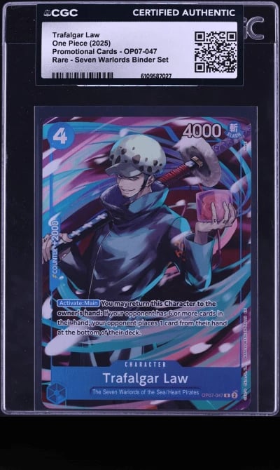 2025 One Piece Promo Cards Seven Warlords Binder Set Alt Art Trafalgar Law #OP07-047 CGC AUTH